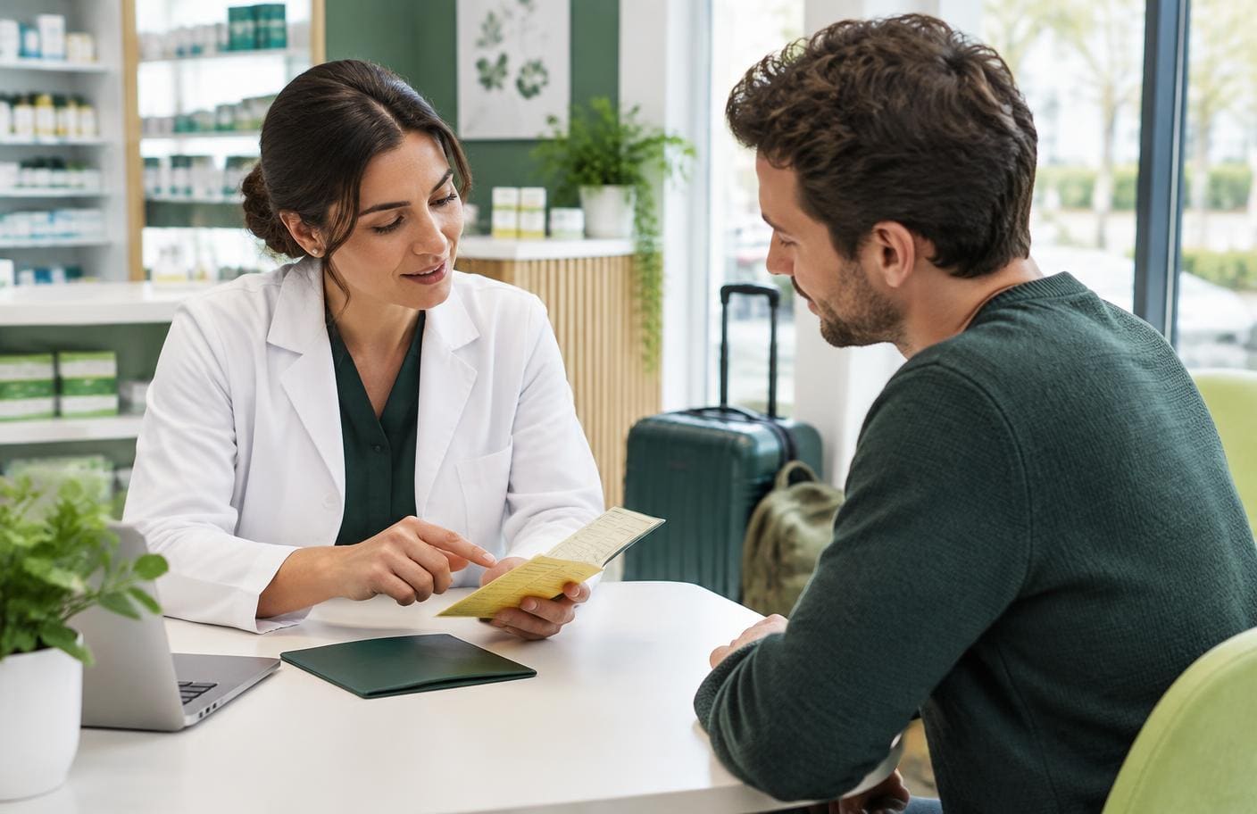 Pharmacist reviewing an adult traveller's MMR vaccination record